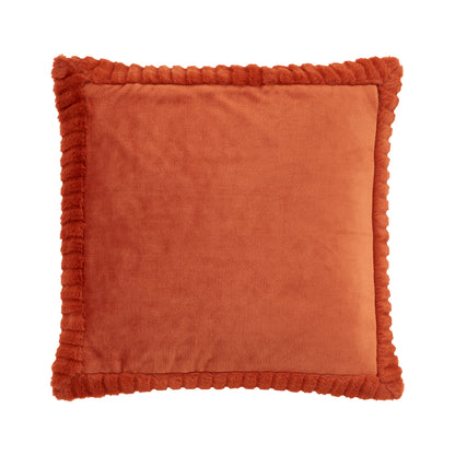 Catherine Lansfield Velvet And Faux Fur Filled Cushion - Burnt Orange