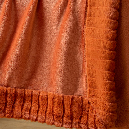 Catherine Lansfield Velvet And Faux Fur Throw - Burnt Orange