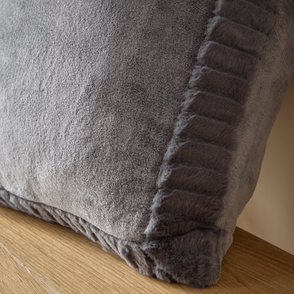 Catherine Lansfield Velvet And Faux Fur Filled Cushion - Charcoal
