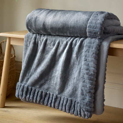 Catherine Lansfield Velvet And Faux Fur Throw - Charcoal