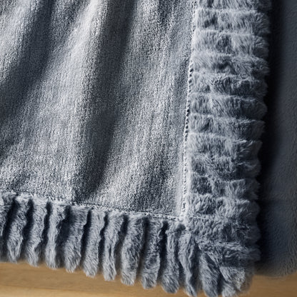 Catherine Lansfield Velvet And Faux Fur Throw - Charcoal