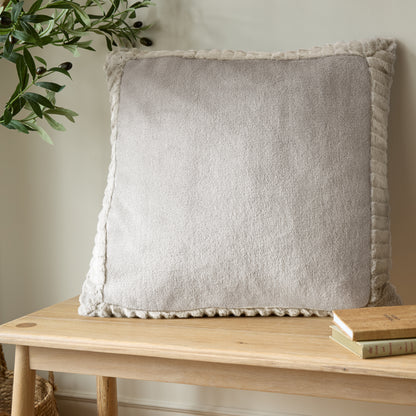 Catherine Lansfield Velvet And Faux Fur Filled Cushion - Natural