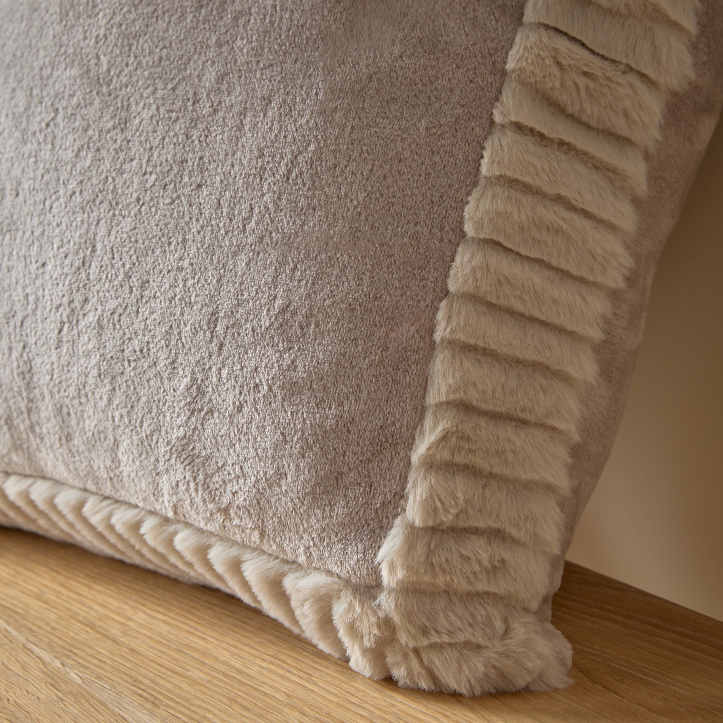 Catherine Lansfield Velvet And Faux Fur Filled Cushion - Natural