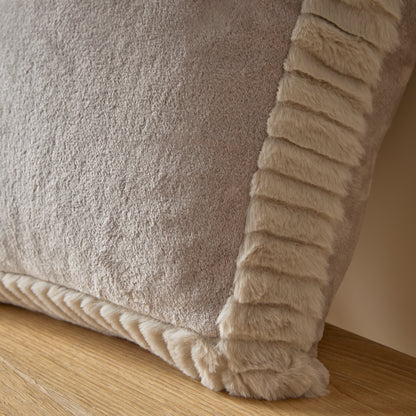 Catherine Lansfield Velvet And Faux Fur Filled Cushion - Natural
