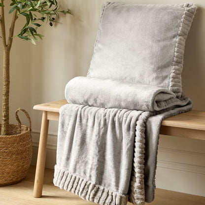 Catherine Lansfield Velvet And Faux Fur Filled Cushion - Natural