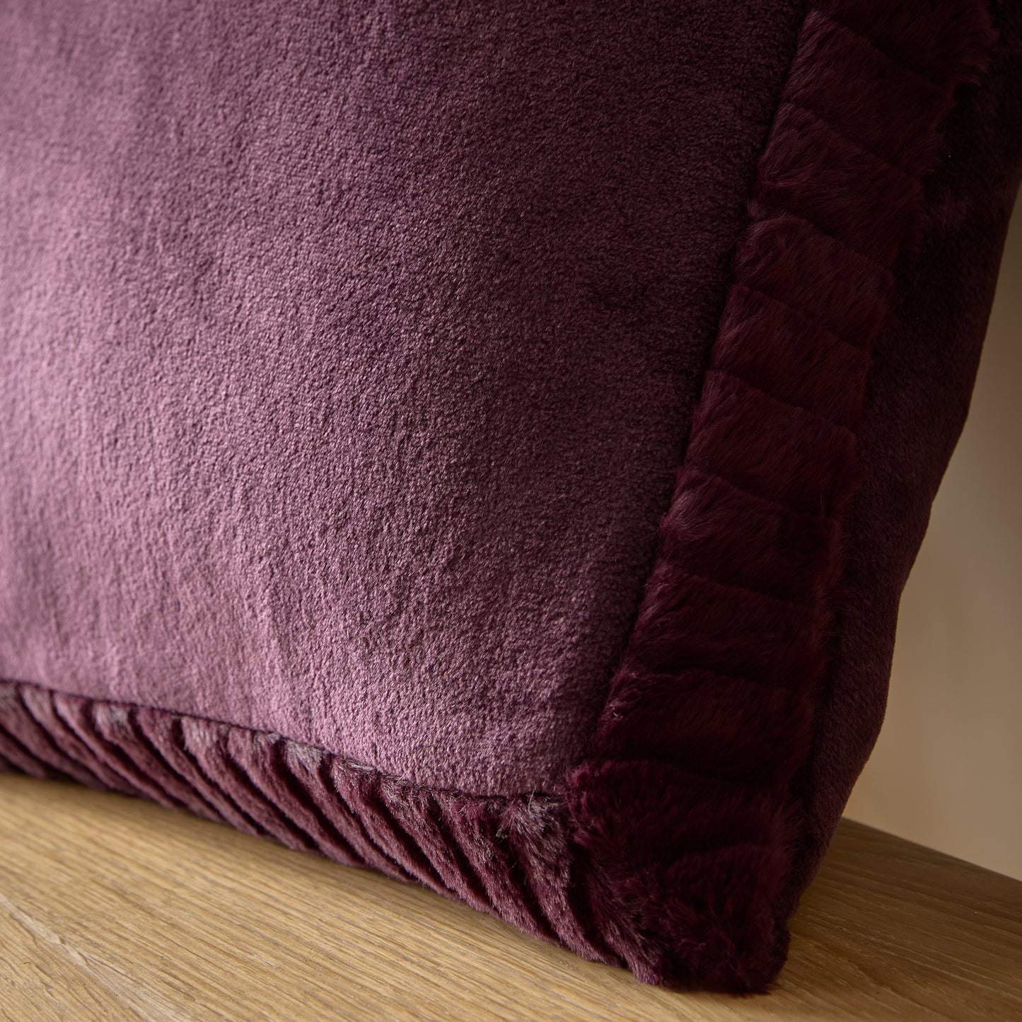 Catherine Lansfield Velvet And Faux Fur Filled Cushion - Plum
