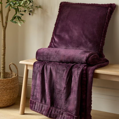 Catherine Lansfield Velvet And Faux Fur Filled Cushion - Plum