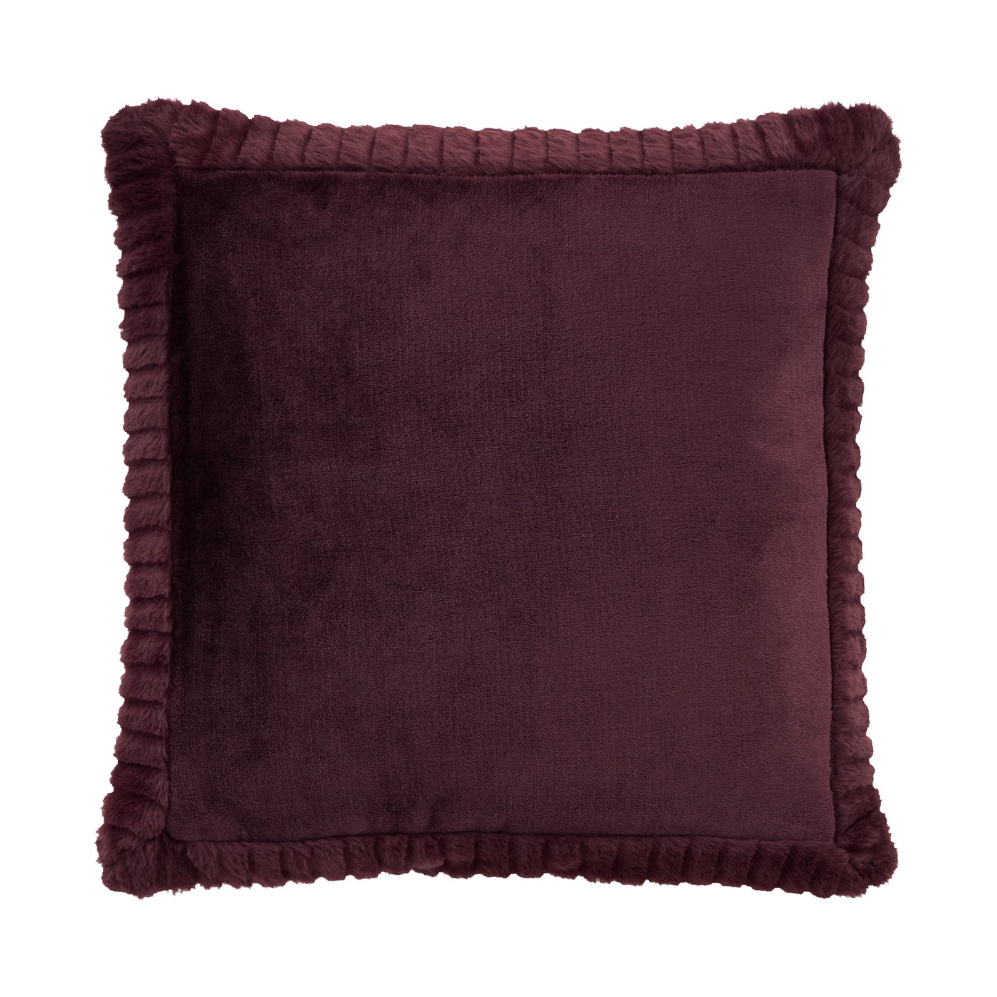 Catherine Lansfield Velvet And Faux Fur Filled Cushion - Plum