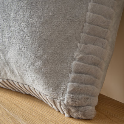 Catherine Lansfield Velvet And Faux Fur Filled Cushion - Silver
