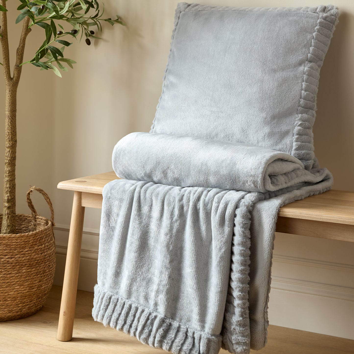 Catherine Lansfield Velvet And Faux Fur Filled Cushion - Silver