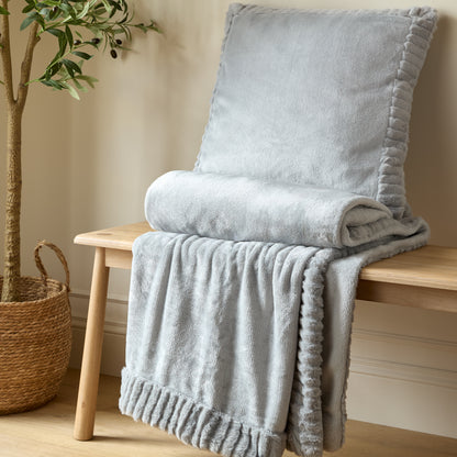 Catherine Lansfield Velvet And Faux Fur Filled Cushion - Silver