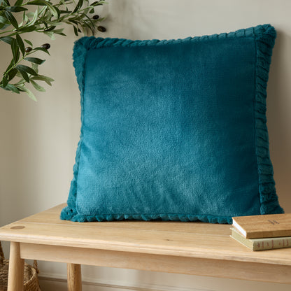 Catherine Lansfield Velvet And Faux Fur Filled Cushion - Teal