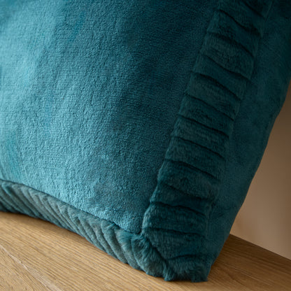 Catherine Lansfield Velvet And Faux Fur Filled Cushion - Teal