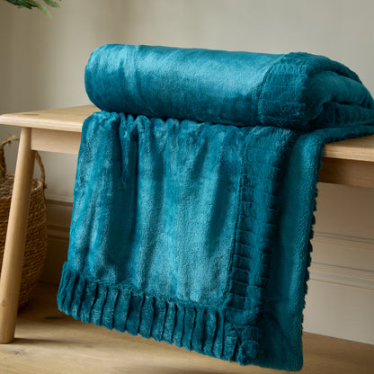 Catherine Lansfield Velvet And Faux Fur Throw - Teal