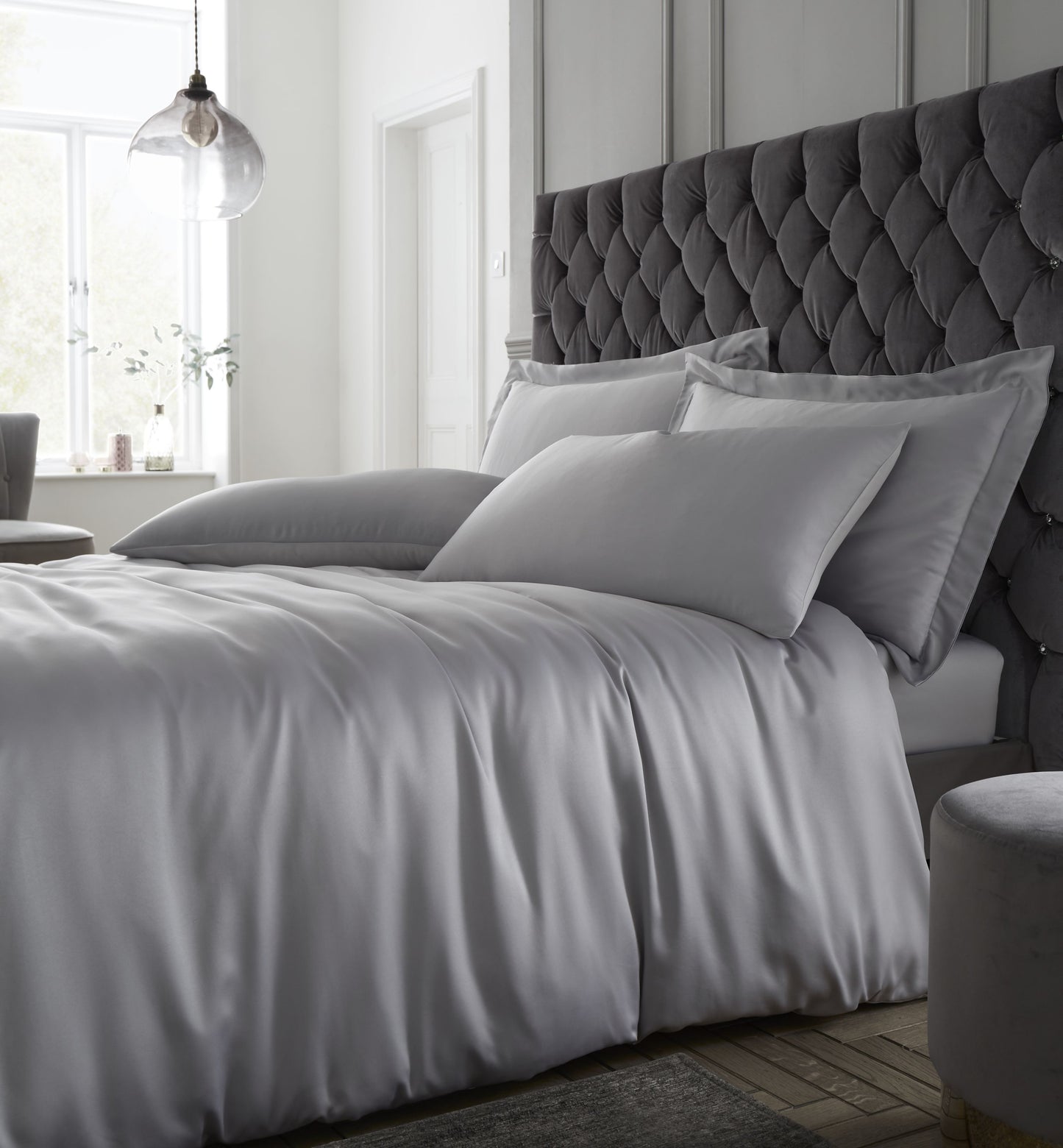 Catherine Lansfield Silky Soft Satin Duvet Cover Set - Silver