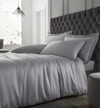 Catherine Lansfield Silky Soft Satin Duvet Cover Set - Silver
