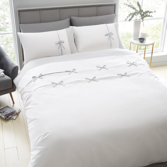 Catherine Lansfield Milo Bow Duvet Cover Set - White