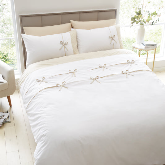 Catherine Lansfield Milo Bow Duvet Cover Set - Natural