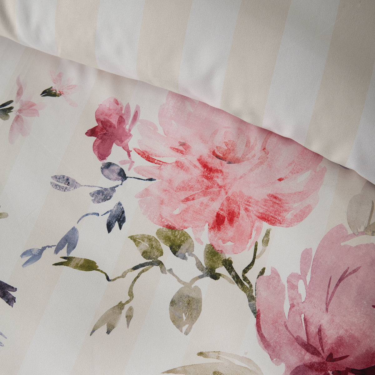 Catherine Lansfield Floral Stripe Duvet Cover Set - Cream