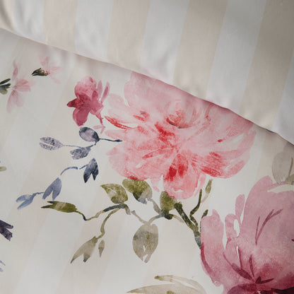 Catherine Lansfield Floral Stripe Duvet Cover Set - Cream