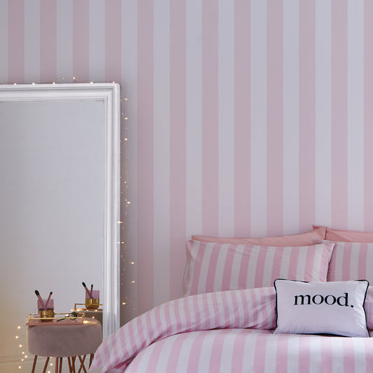 Sassy B Stripe Tease Wallpaper - White/Pink