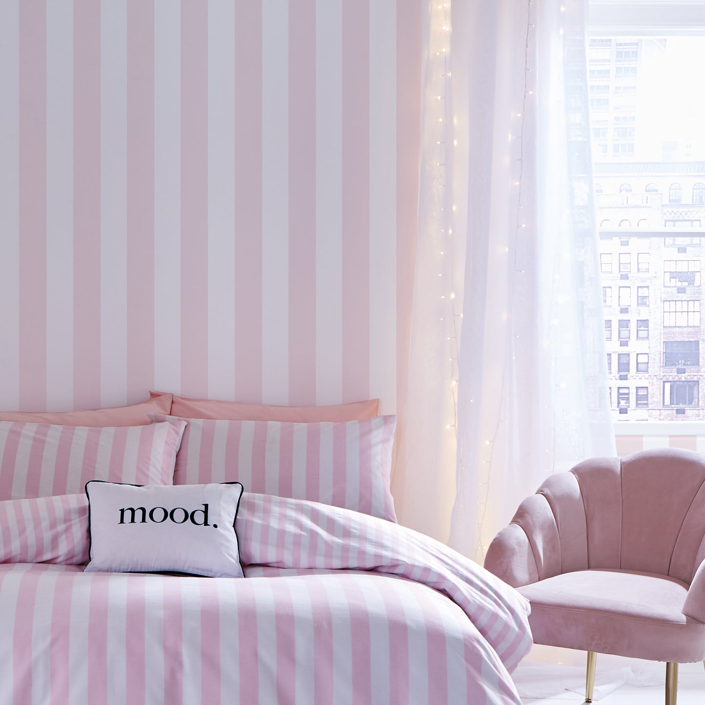 Sassy B Stripe Tease Wallpaper - White/Pink