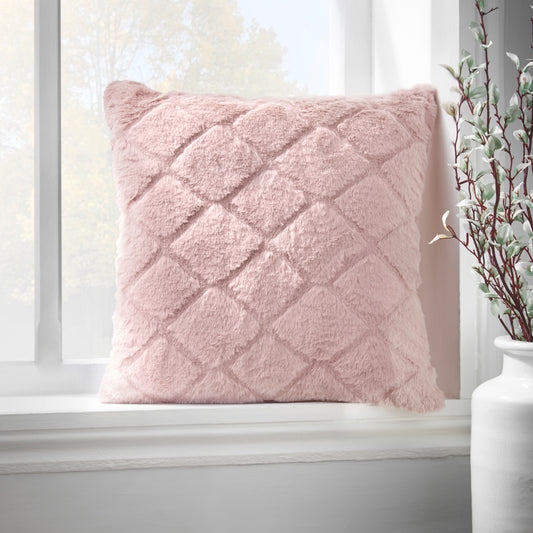 Catherine Lansfield Cosy Diamond Filled Cushion - Blush