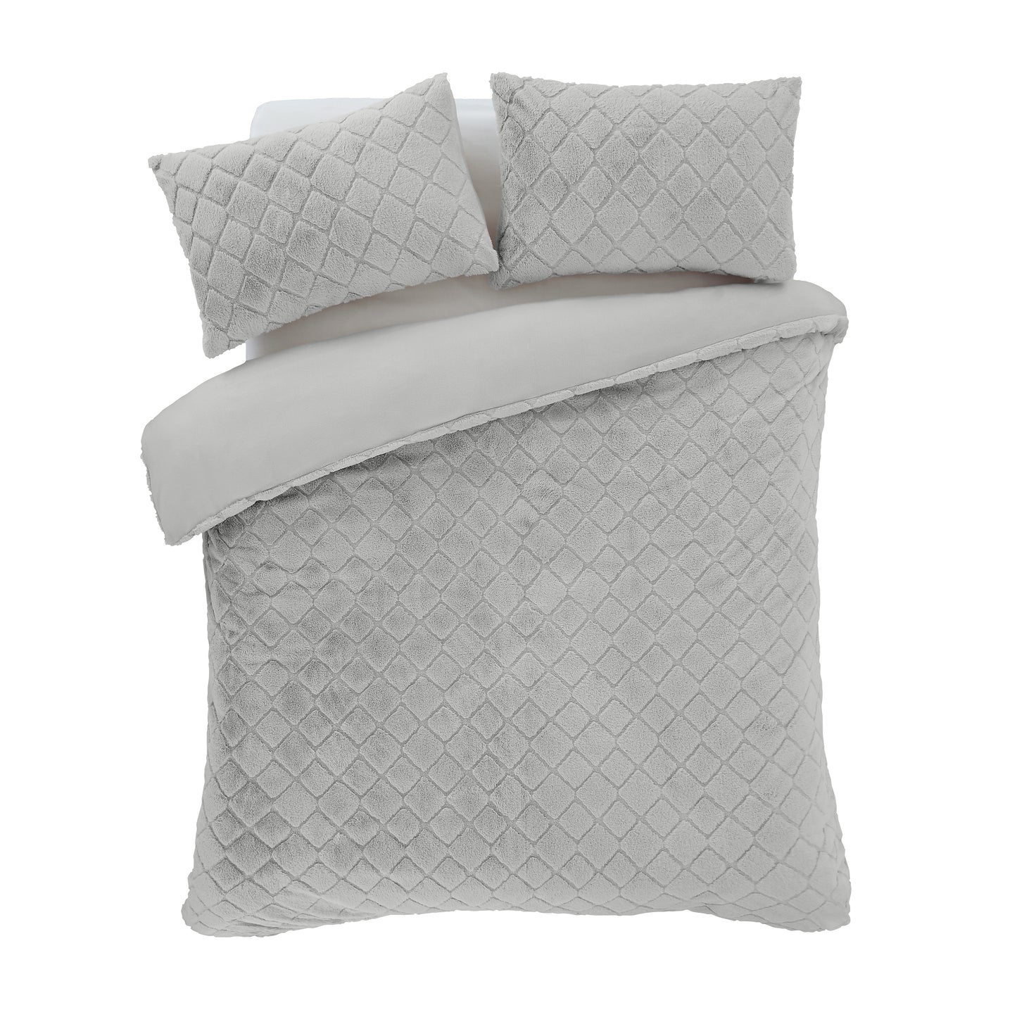 Catherine Lansfield Cosy Diamond Duvet Cover Set - Silver
