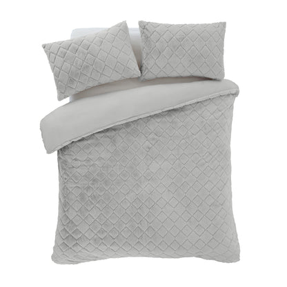 Catherine Lansfield Cosy Diamond Duvet Cover Set - Silver