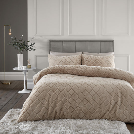 Catherine Lansfield Cosy Diamond Duvet Cover Set - Natural
