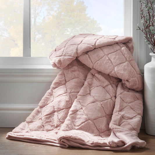 Catherine Lansfield Cosy Diamond Throw - Blush