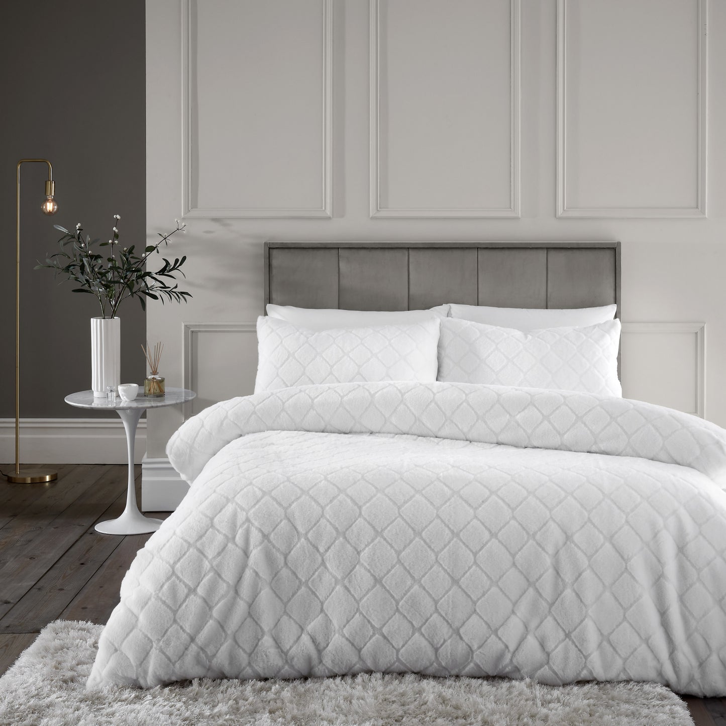 Catherine Lansfield Cosy Diamond Duvet Cover Set - White