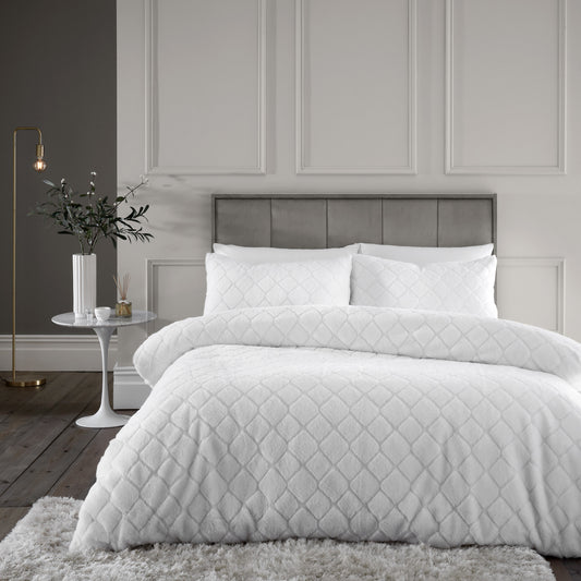 Catherine Lansfield Cosy Diamond Duvet Cover Set - White