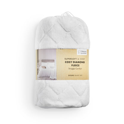 Catherine Lansfield Cosy Diamond Duvet Cover Set - White