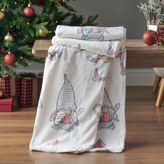 Catherine Lansfield Christmas Festive Gnomes Throw - Pink