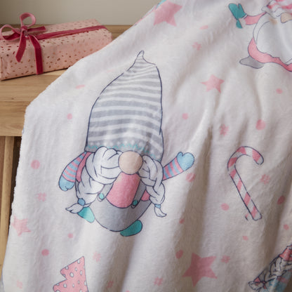 Catherine Lansfield Christmas Festive Gnomes Throw - Pink