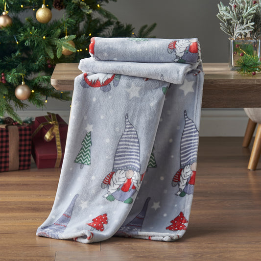 Catherine Lansfield Christmas Festive Gnomes Throw - Red/Grey