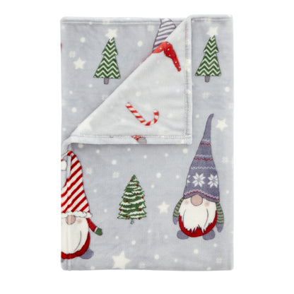 Catherine Lansfield Christmas Festive Gnomes Throw - Red/Grey