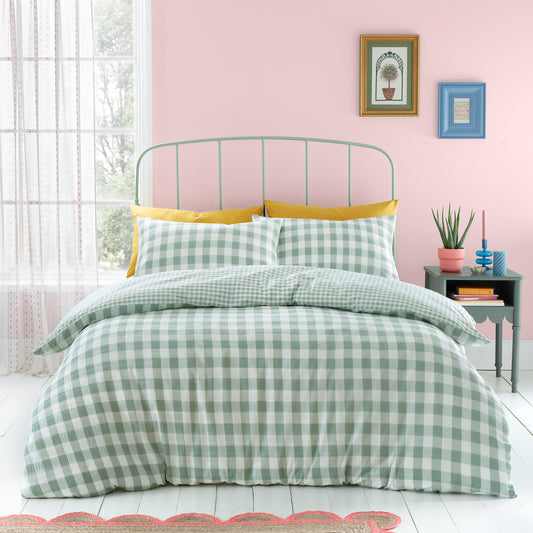 Catherine Lansfield Seersucker Gingham Check Duvet Cover Set