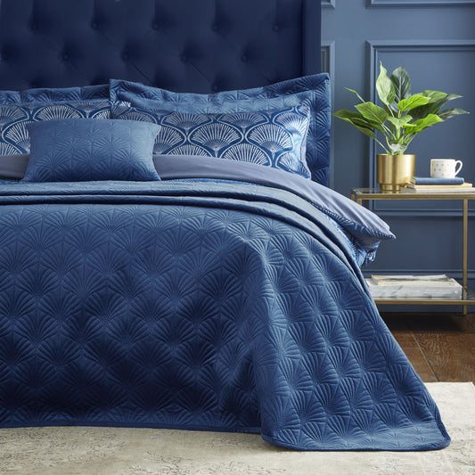 Catherine Lansfield Art Deco Pearl Bedspread - Navy
