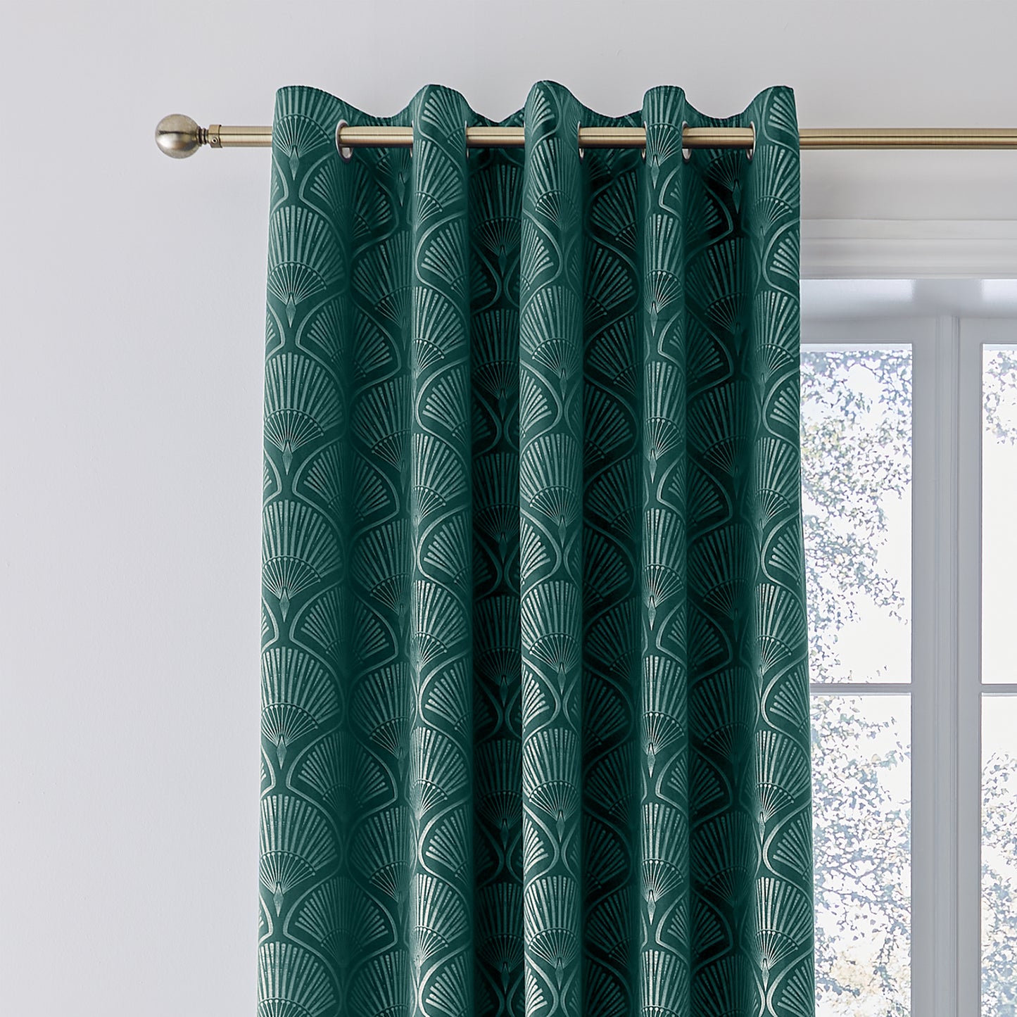 Catherine Lansfield Art Deco Pearl Eyelet Curtains - Teal