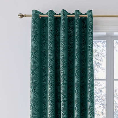 Catherine Lansfield Art Deco Pearl Eyelet Curtains - Teal