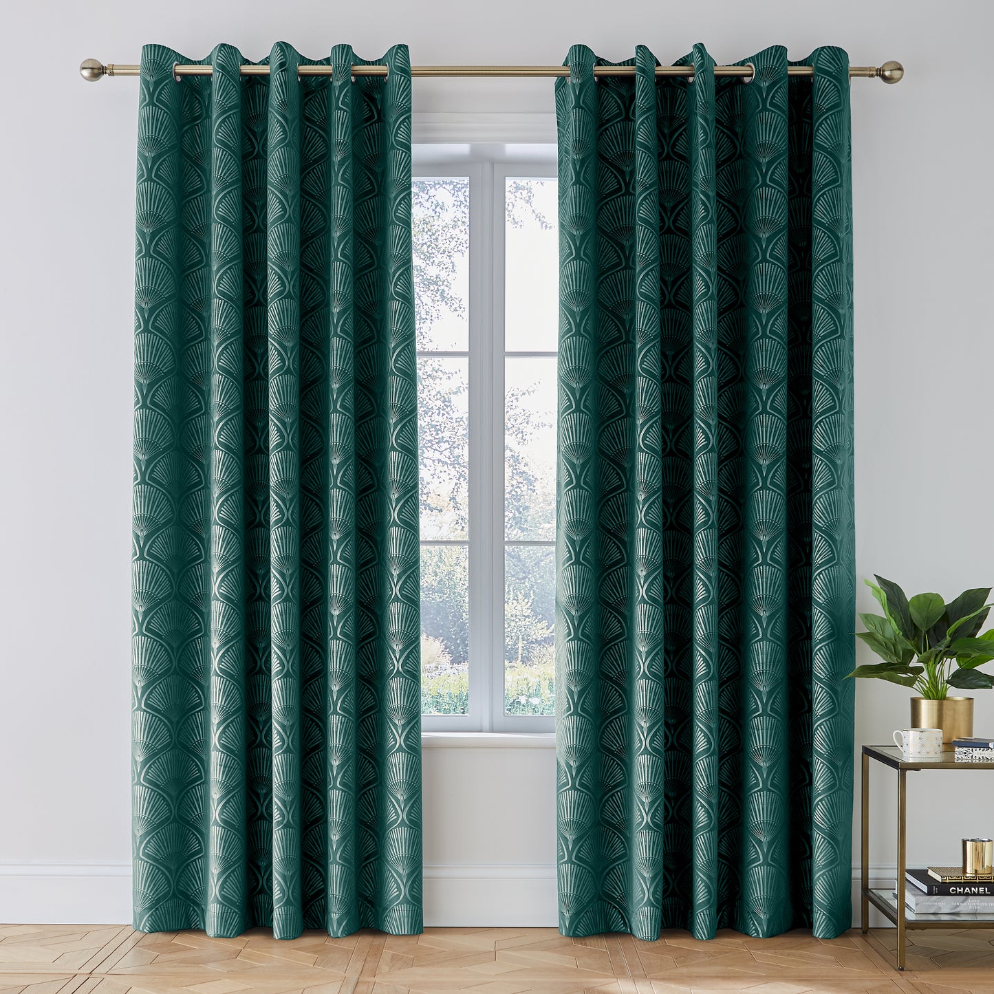 Catherine Lansfield Art Deco Pearl Eyelet Curtains - Teal