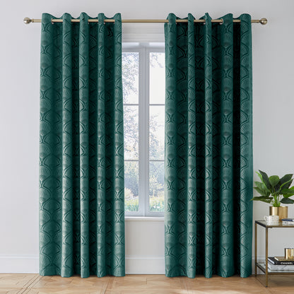 Catherine Lansfield Art Deco Pearl Eyelet Curtains - Teal