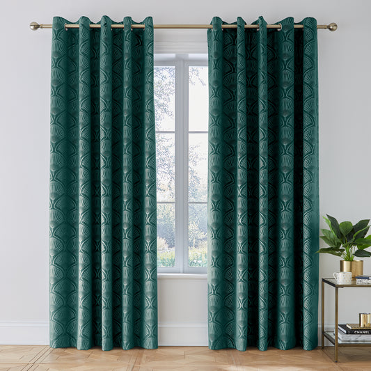 Catherine Lansfield Art Deco Pearl Eyelet Curtains - Teal
