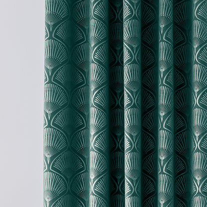 Catherine Lansfield Art Deco Pearl Eyelet Curtains - Teal