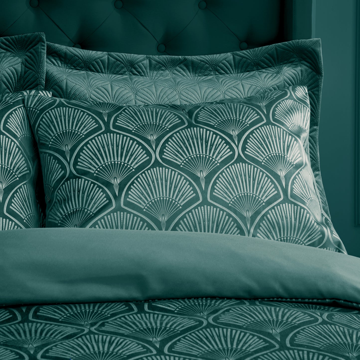Catherine Lansfield Art Deco Pearl Duvet Cover Set - Teal