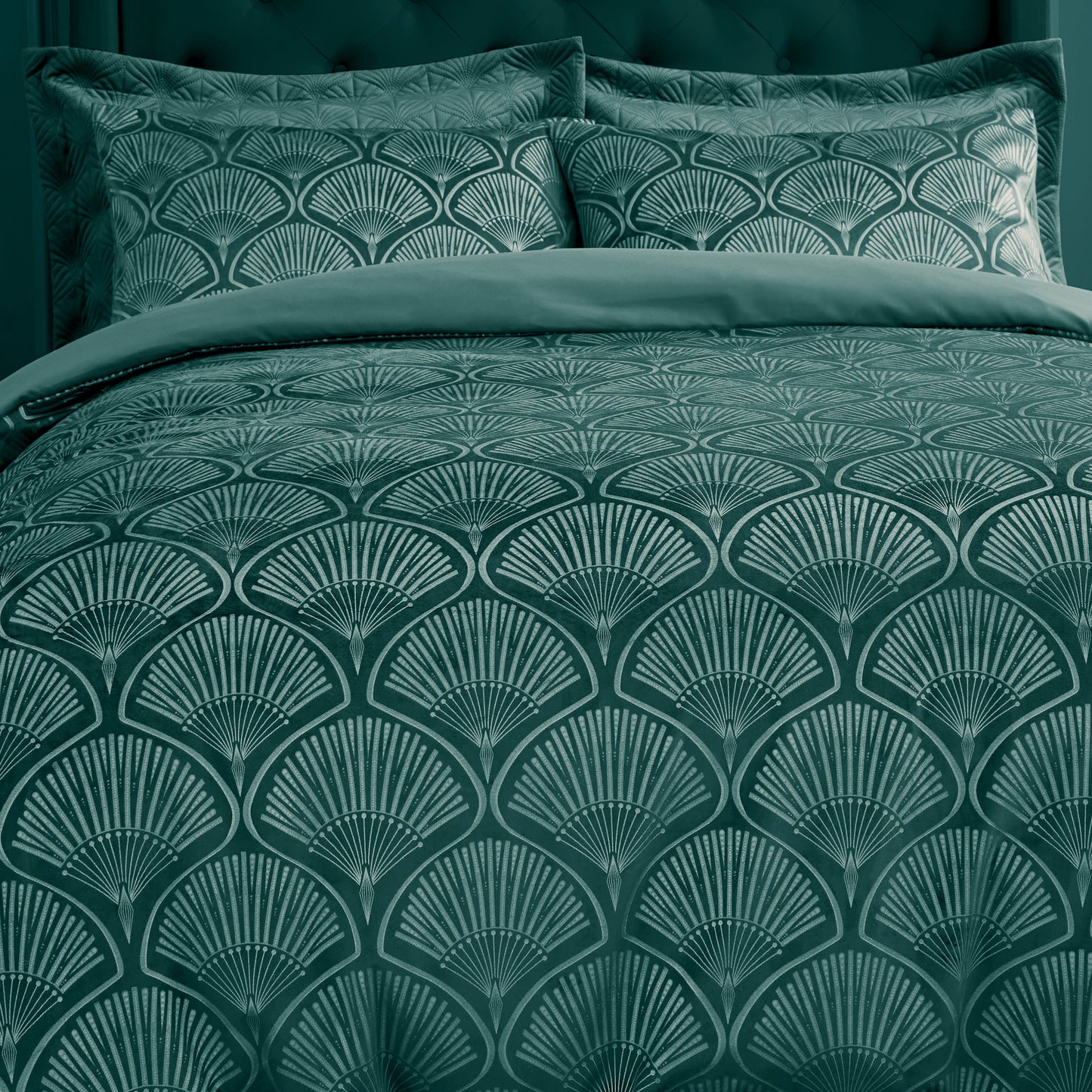Catherine Lansfield Art Deco Pearl Duvet Cover Set - Teal