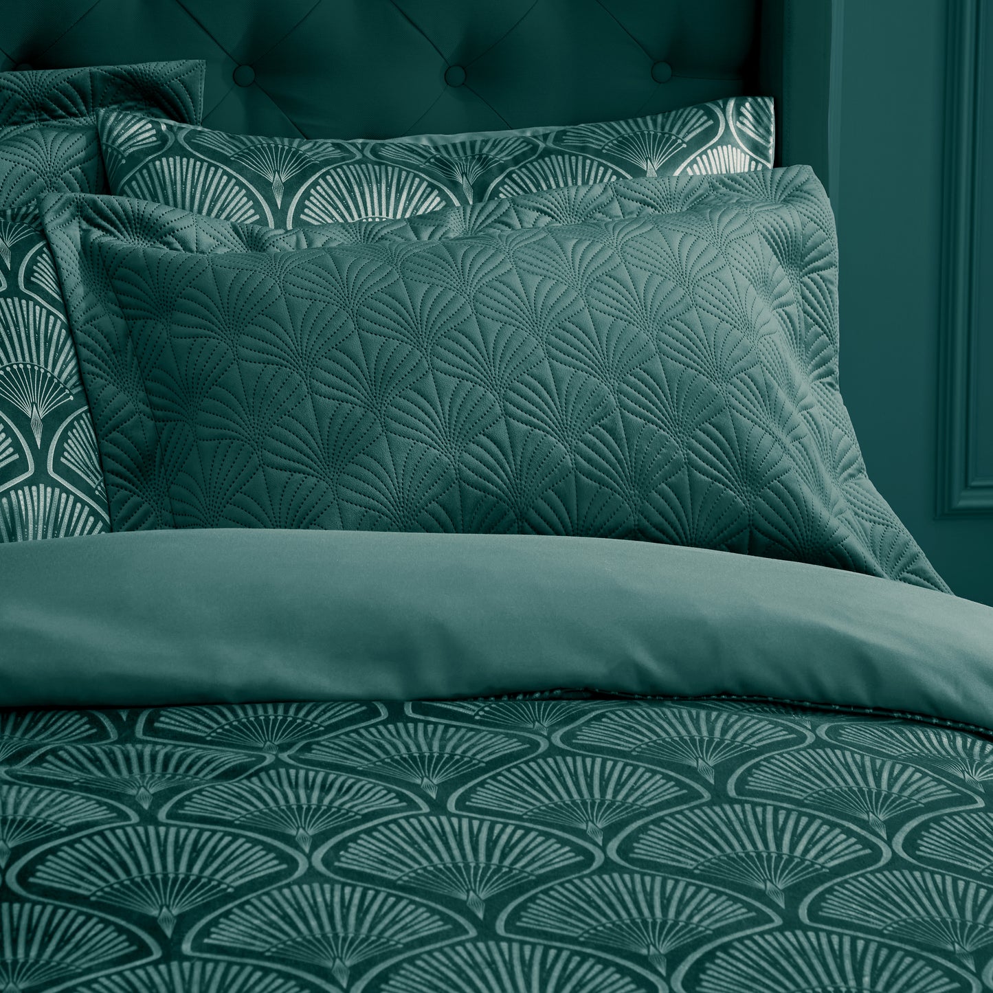 Catherine Lansfield Art Deco Pearl Duvet Cover Set - Teal