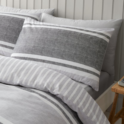 Catherine Lansfield Textured Banded Stripe Duvet Cover Set - Charcoal